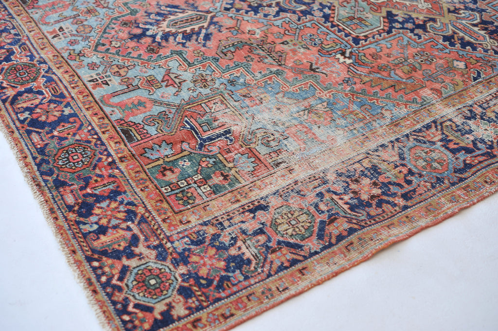 SOLD | DREAMY Antique Rug | Terracotta & Ice Blue Geometric BEAUTY | ~ 8 x 10.6