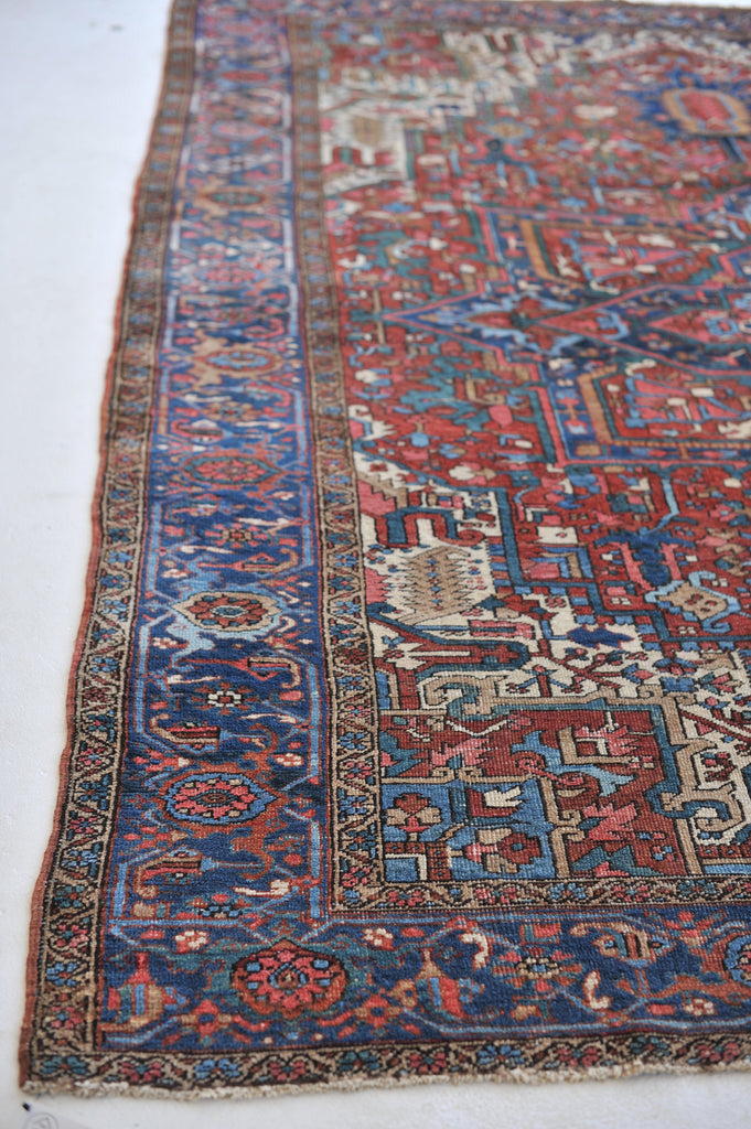 SOLD | Colorful Antique Rug | Gorgeous Turquoise Blue Green Rust/Clay Field Rug | 9x12