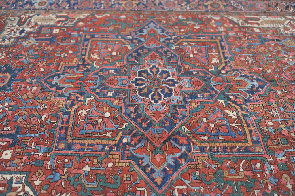 SOLD | Colorful Antique Rug | Gorgeous Turquoise Blue Green Rust/Clay Field Rug | 9x12
