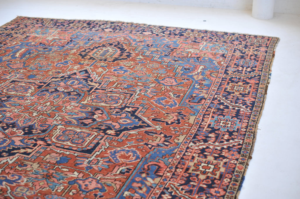 SOLD | Gorgeous Antique Rug | Artistic Blue & Salmon Pink | 9x12 rug