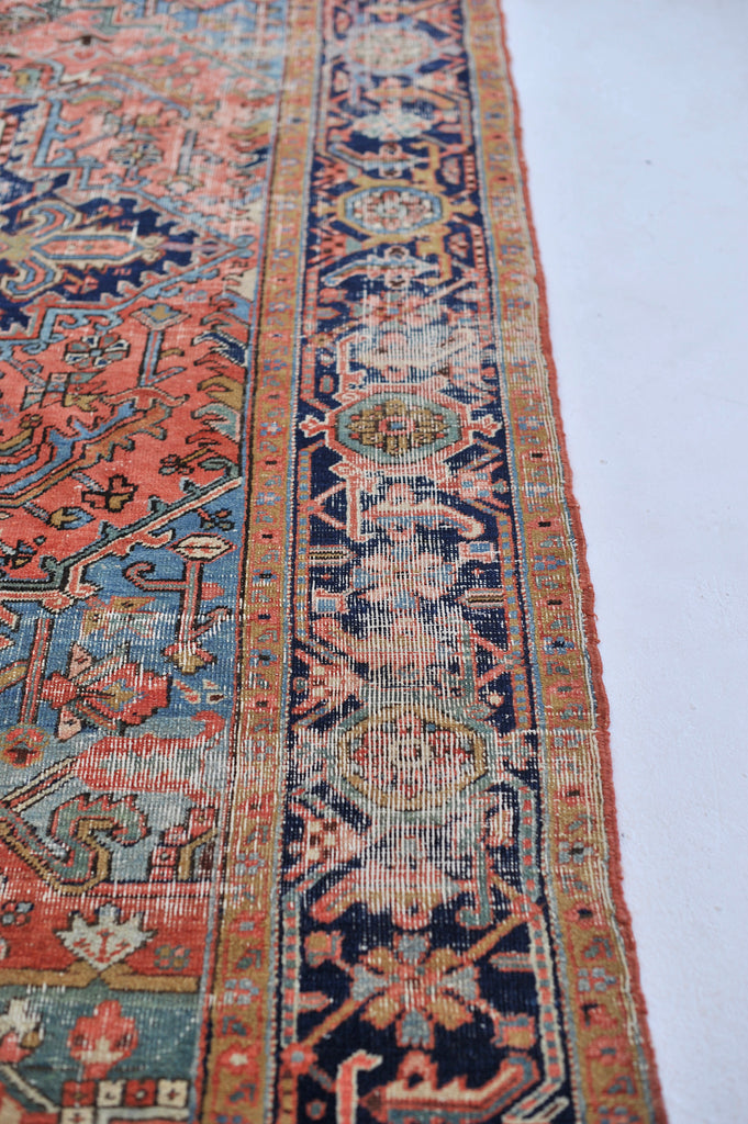 SOLD | DREAMY Antique Rug | Terracotta & Ice Blue Geometric BEAUTY | ~ 8 x 10.6