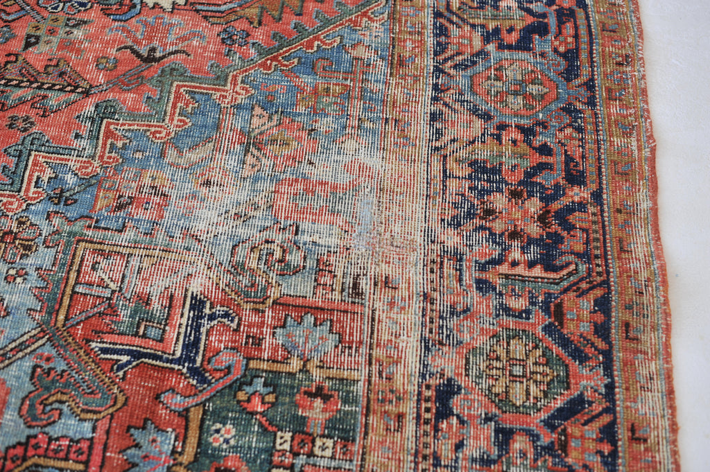 SOLD | DREAMY Antique Rug | Terracotta & Ice Blue Geometric BEAUTY | ~ 8 x 10.6