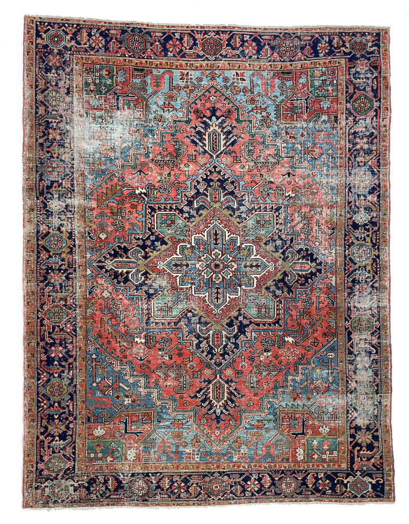 SOLD | DREAMY Antique Rug | Terracotta & Ice Blue Geometric BEAUTY | ~ 8 x 10.6