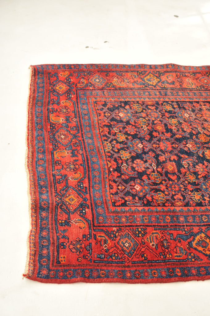Lovely Vintage Rug | Fruit Punch and Charcoal-Indigo-Black All-over Design Wide Vintage Runner | 4.2 x 13.4