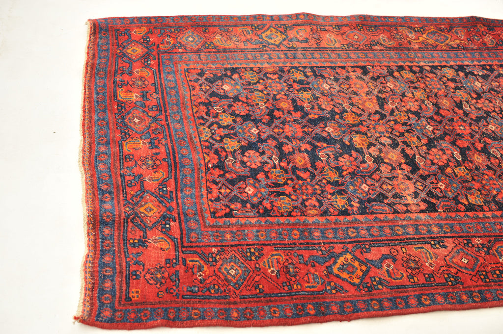 Lovely Vintage Rug | Fruit Punch and Charcoal-Indigo-Black All-over Design Wide Vintage Runner | 4.2 x 13.4