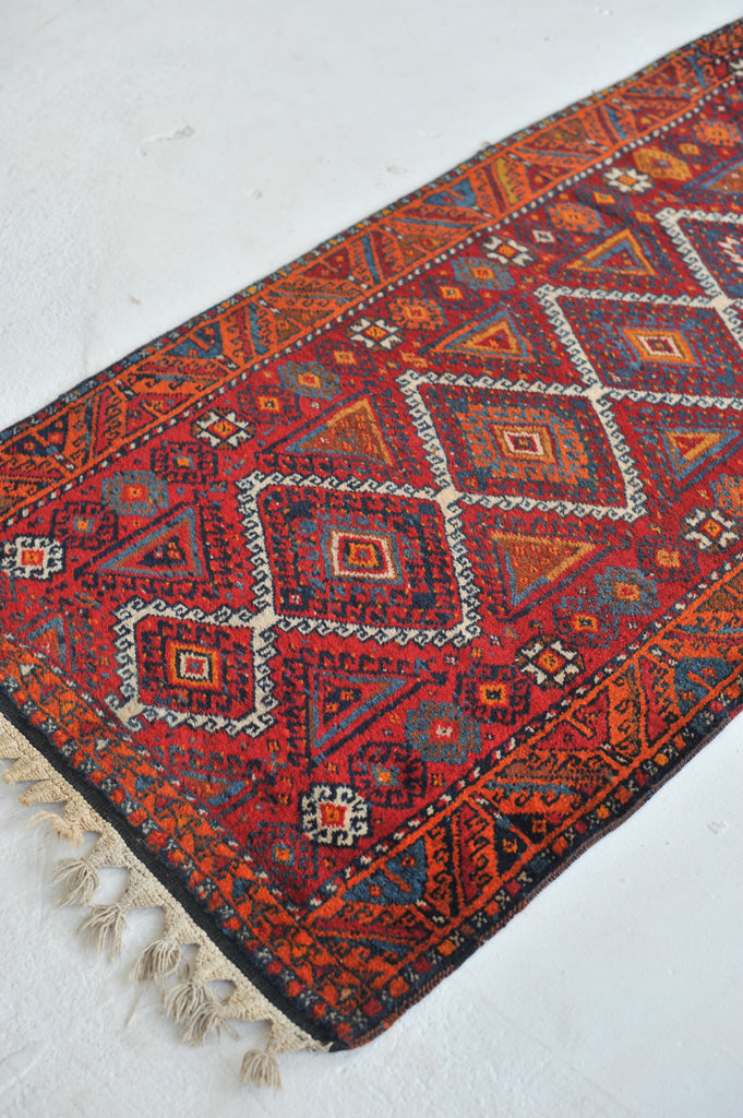 Funky Vintage Runner | Lovely Orange and Charcoal in a Geometric Tribal Vintage Rug  | 3.3 x 7.2