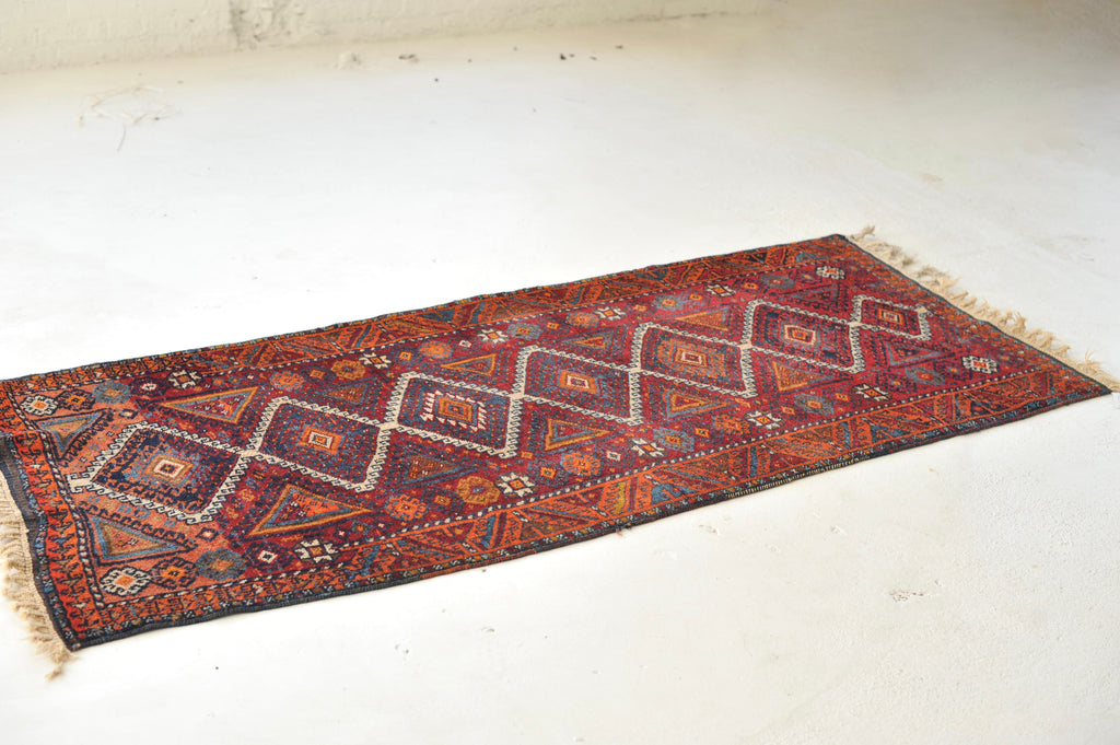 Funky Vintage Runner | Lovely Orange and Charcoal in a Geometric Tribal Vintage Rug  | 3.3 x 7.2