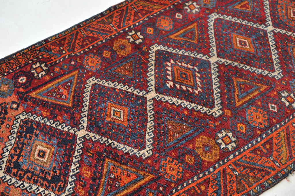 Funky Vintage Runner | Lovely Orange and Charcoal in a Geometric Tribal Vintage Rug  | 3.3 x 7.2