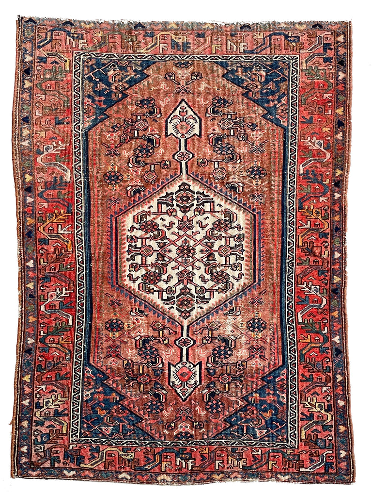 LOVELY Antique Rug | Colorful Clay, Copper, & Terracotta Tribal Antique Rug | 3.6 x 4.8