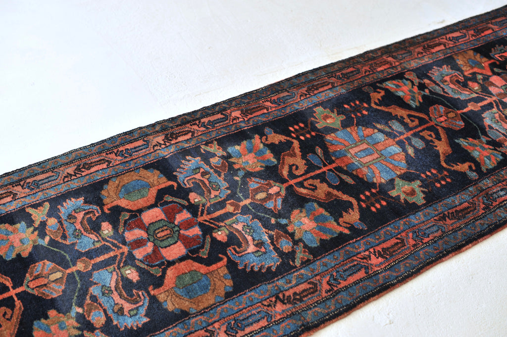 SOLD | RARE & LUSTRIOUS 20 Foot Long Antique Runner | Moody Blue with Pink, Green, Camel Lanolin Rich Antique Runner | ~ 2.9 x 20.6