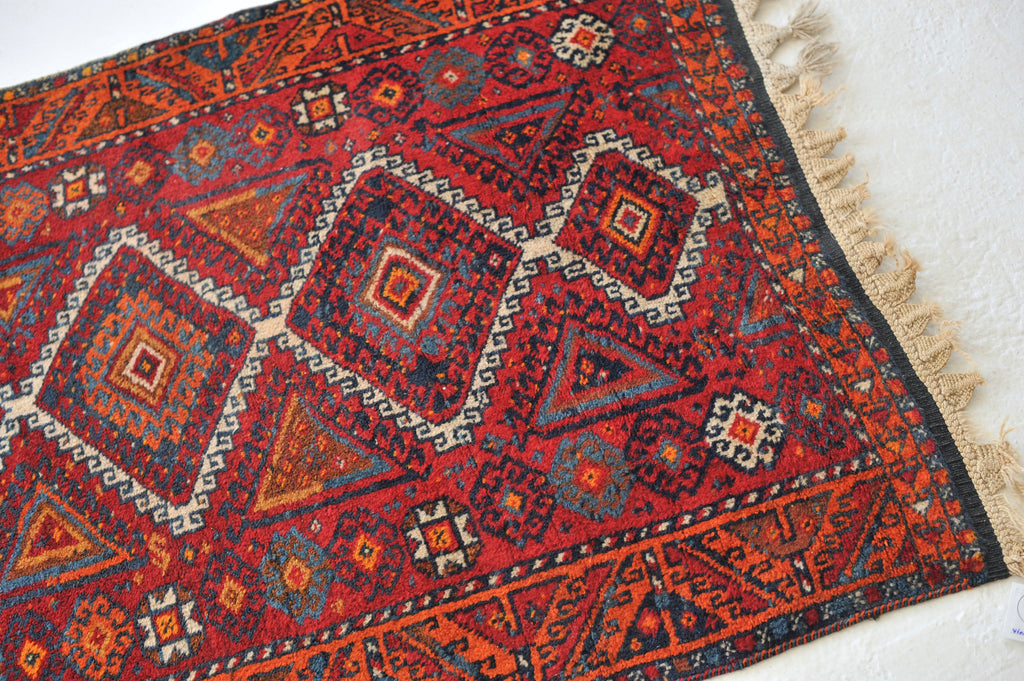 Funky Vintage Runner | Lovely Orange and Charcoal in a Geometric Tribal Vintage Rug  | 3.3 x 7.2