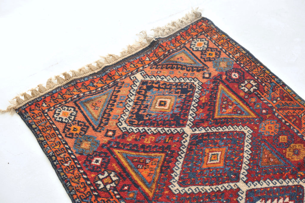 Funky Vintage Runner | Lovely Orange and Charcoal in a Geometric Tribal Vintage Rug  | 3.3 x 7.2
