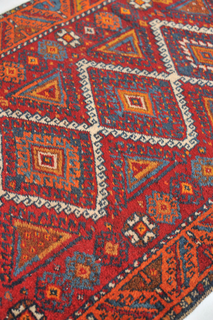 Funky Vintage Runner | Lovely Orange and Charcoal in a Geometric Tribal Vintage Rug  | 3.3 x 7.2