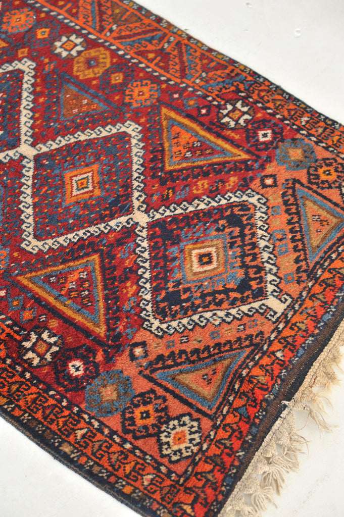 Funky Vintage Runner | Lovely Orange and Charcoal in a Geometric Tribal Vintage Rug  | 3.3 x 7.2