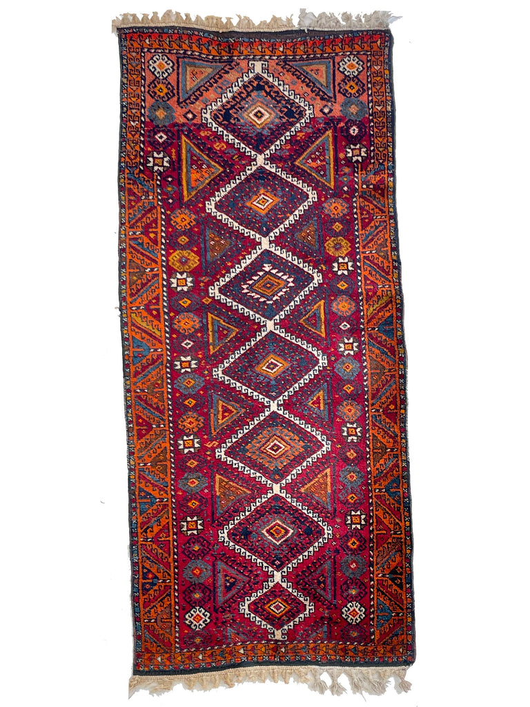 Funky Vintage Runner | Lovely Orange and Charcoal in a Geometric Tribal Vintage Rug  | 3.3 x 7.2
