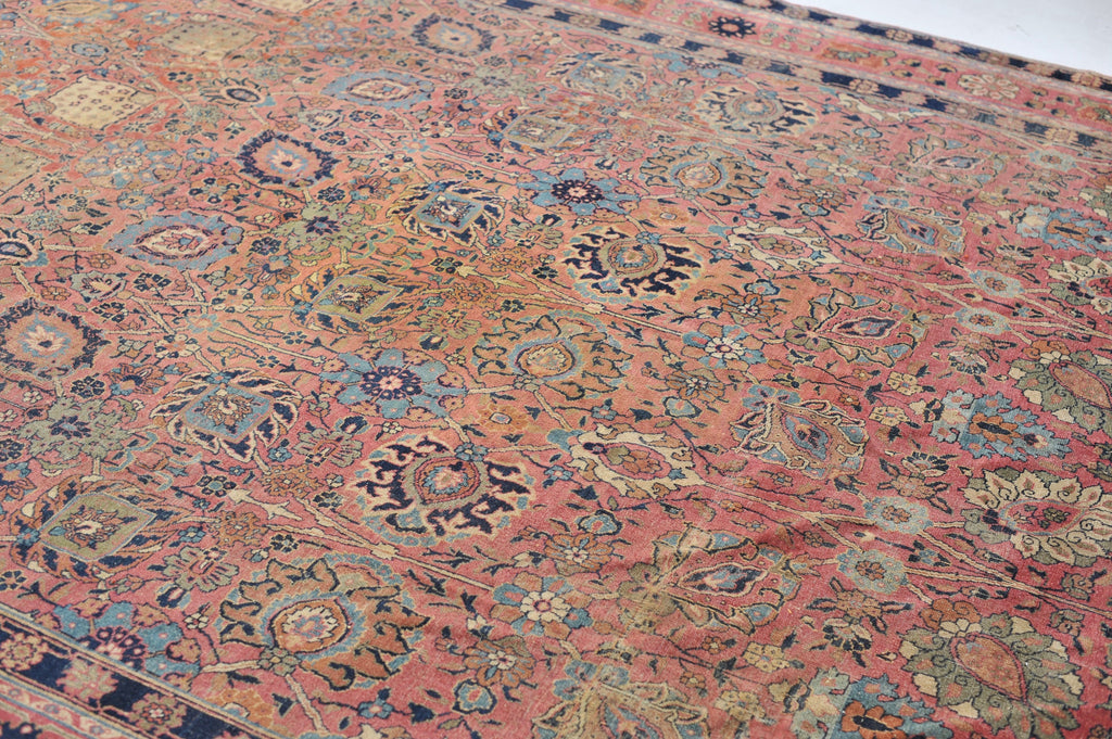 SOLD | GORGEOUS Antique Rug | Variations of Pinks with Blues & Green Vine and Palmette Design | 9.2 x 12.2