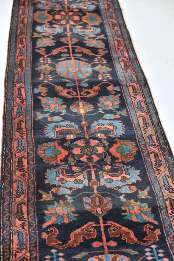 SOLD | RARE & LUSTRIOUS 20 Foot Long Antique Runner | Moody Blue with Pink, Green, Camel Lanolin Rich Antique Runner | ~ 2.9 x 20.6