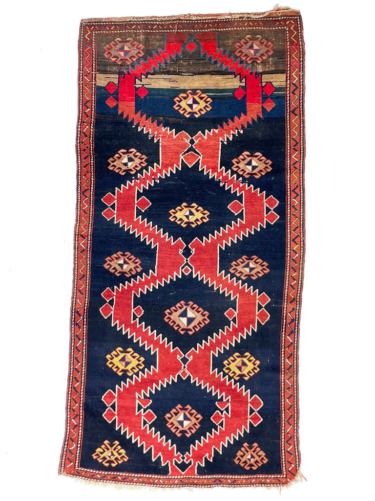 POWERFUL Antique Run | Geometric Moody and Rich Antique Karabagh from the Caucasus Mountains | 4.1 x 8.3