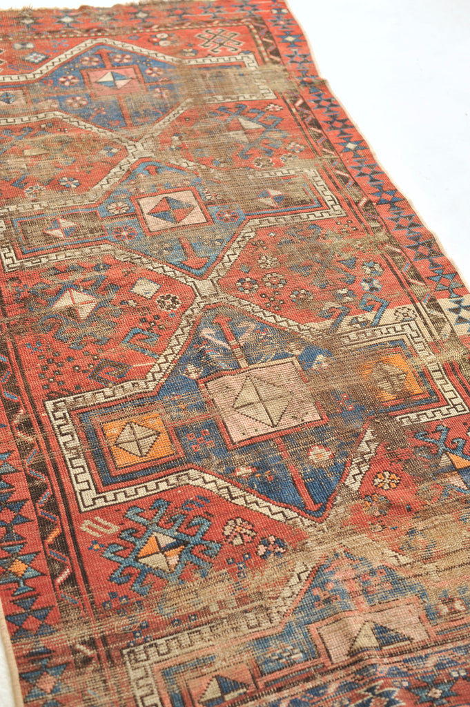 Lovely Antique Turkish Rug | Geometric and Tribal Distressed Antique Rug | 3.7 x 6.6