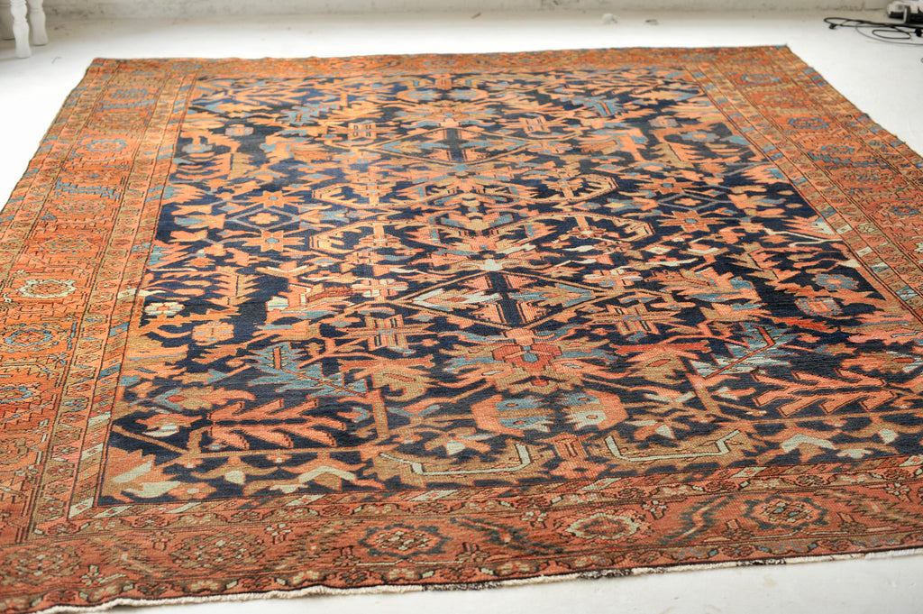 SOLD | INCREDIBLE JAW-DROPPING Antique C. 1915  | True Tribal Masterpiece | Navy Blooming Jungle Design | 9.8 x 11.8