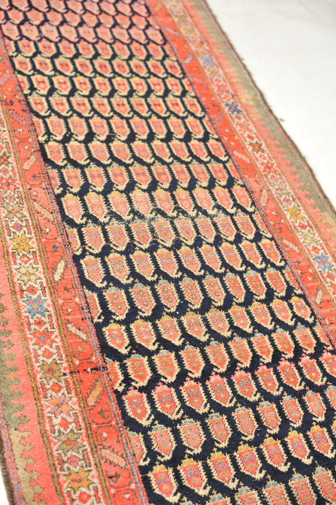 JAW-DROPPING Antique Runner Persian Malayer | Earthy Olive, Crocodile, Pear, & Moss GREEN, Charcoal, Tangerine | 3.7 x 14.9