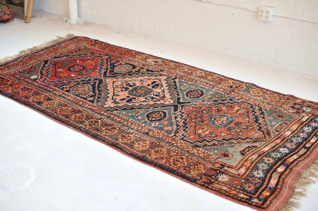 SOLD | STUNNING Vintage Rug | COLOR MASTERCLASS - Sea-foam, Teal, Charcoal, Rust, Copper, Pink, Spring Green, Tangerine! | 4.3 x 8.9