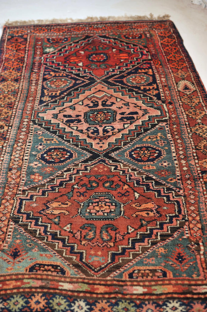 SOLD | STUNNING Vintage Rug | COLOR MASTERCLASS - Sea-foam, Teal, Charcoal, Rust, Copper, Pink, Spring Green, Tangerine! | 4.3 x 8.9