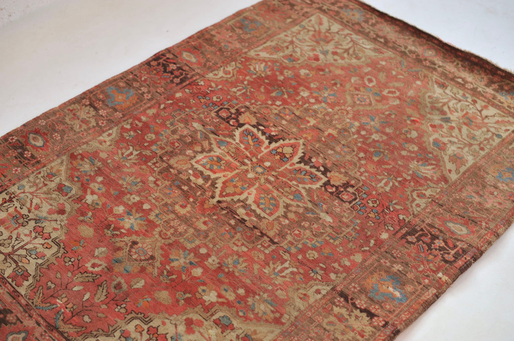 MUTED & FINE Antique Rug | GORGEOUS Old-World Charm Antique Rug with Lamb Wool |  3.6 x 4.11