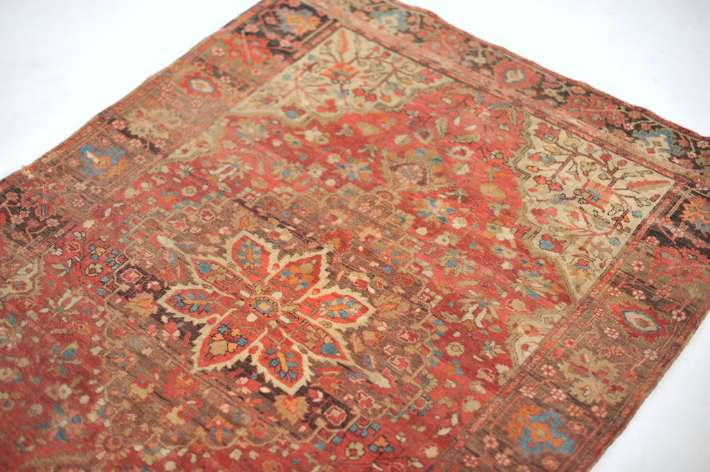 MUTED & FINE Antique Rug | GORGEOUS Old-World Charm Antique Rug with Lamb Wool |  3.6 x 4.11
