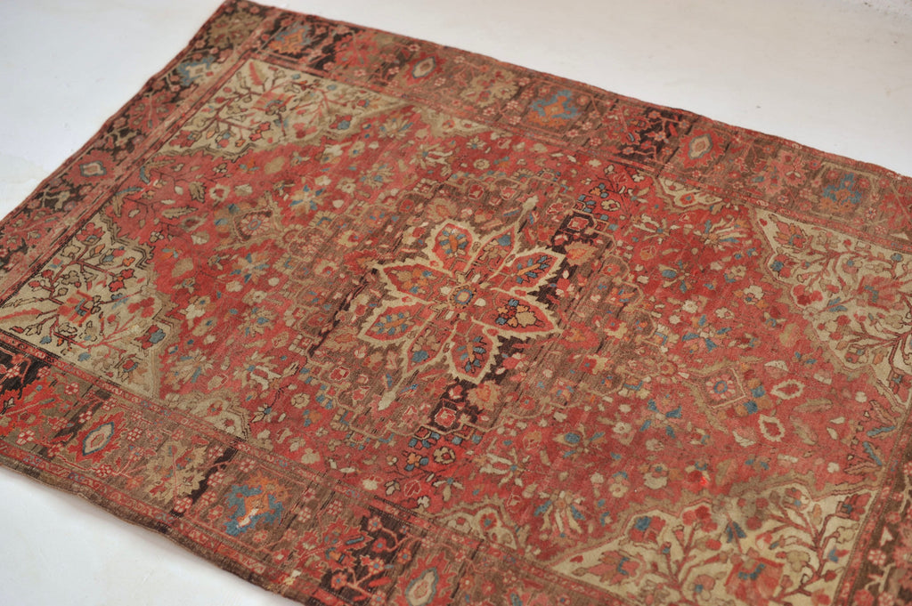 MUTED & FINE Antique Rug | GORGEOUS Old-World Charm Antique Rug with Lamb Wool |  3.6 x 4.11