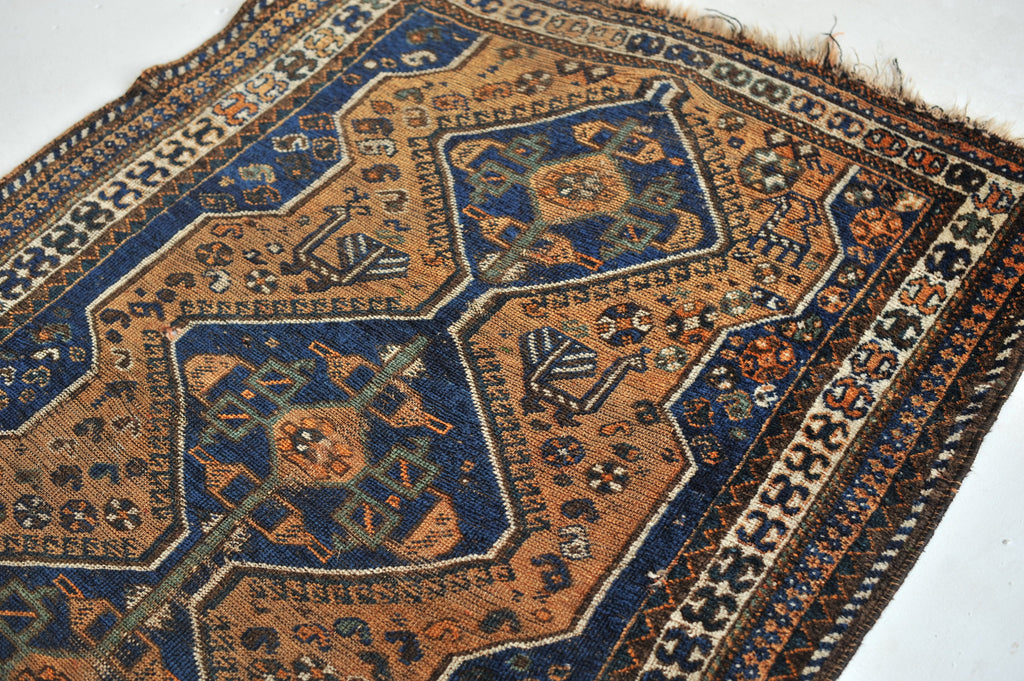 RESERVED FOR BROOKE*** IMMORTAL PEACOCK Motifs in this Vintage Rug | Village BEAUTY with Terracotta & Navy Vintage Rug  | 4.1 x 5.4