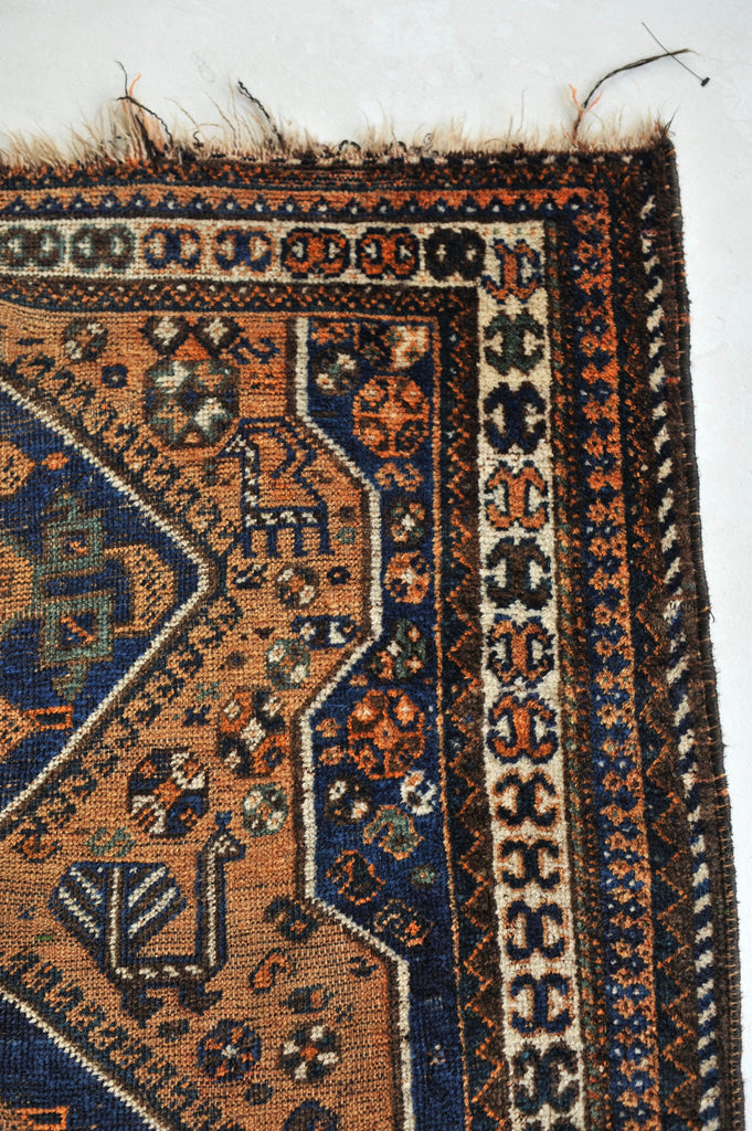RESERVED FOR BROOKE*** IMMORTAL PEACOCK Motifs in this Vintage Rug | Village BEAUTY with Terracotta & Navy Vintage Rug  | 4.1 x 5.4
