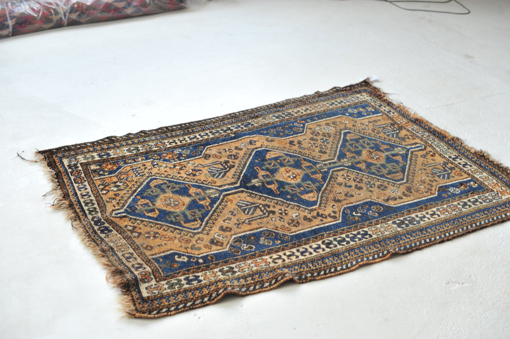 RESERVED FOR BROOKE*** IMMORTAL PEACOCK Motifs in this Vintage Rug | Village BEAUTY with Terracotta & Navy Vintage Rug  | 4.1 x 5.4