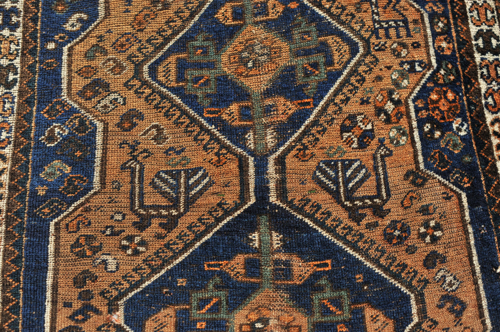 RESERVED FOR BROOKE*** IMMORTAL PEACOCK Motifs in this Vintage Rug | Village BEAUTY with Terracotta & Navy Vintage Rug  | 4.1 x 5.4