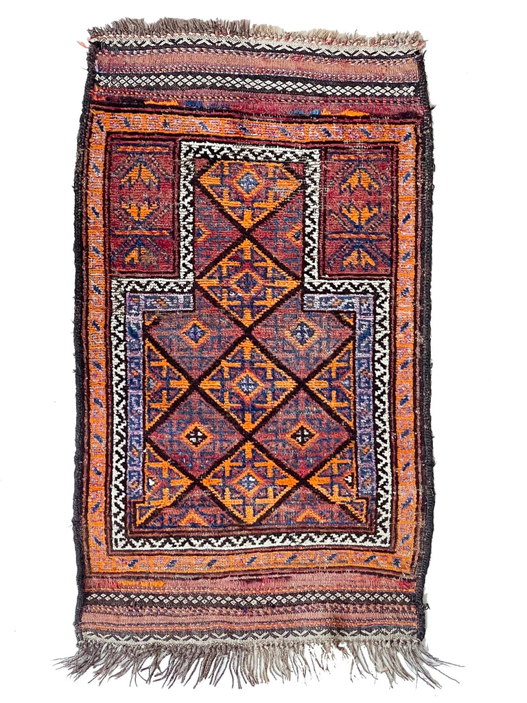 SOLD | Funky and Eclectic Tangerine and Purple Rug | 2.2 x 3.10