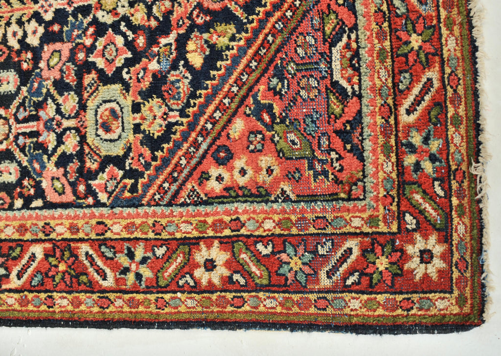 Unique Two-Toned Greens Antique Rug | Navy Lattice Design with Green Medallion | 4.9 x 6.5