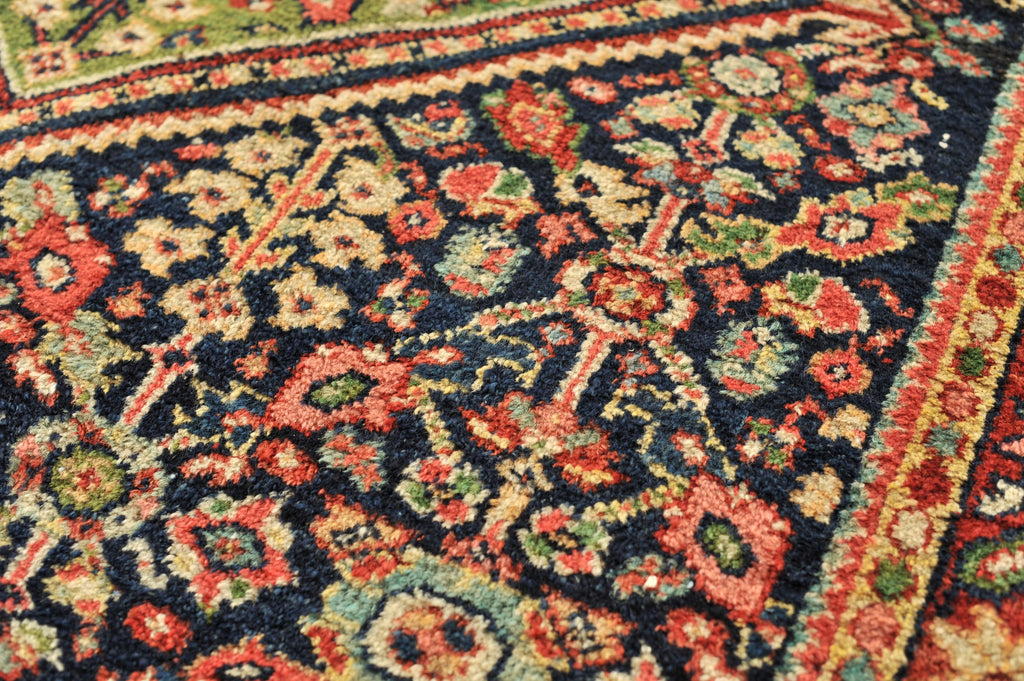 Unique Two-Toned Greens Antique Rug | Navy Lattice Design with Green Medallion | 4.9 x 6.5