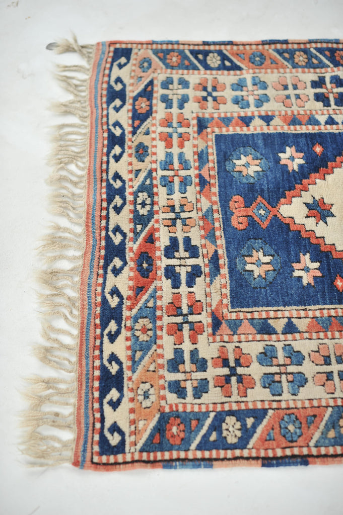 Vintage Turkish Navy, Blush, Apricot, Soft Salmon, Beige with Braided Fringe!  3.5 x 5.8