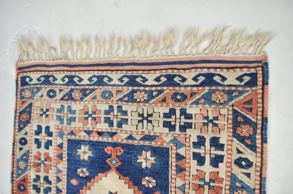 Vintage Turkish Navy, Blush, Apricot, Soft Salmon, Beige with Braided Fringe!  3.5 x 5.8