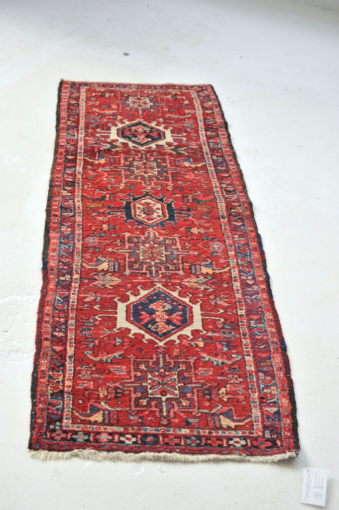 Wonderful Narrow Vintage Karaja Runner | Red, Greens, Slate & Denim Blue Vintage Tribal Rug | 2.2 x 5.11