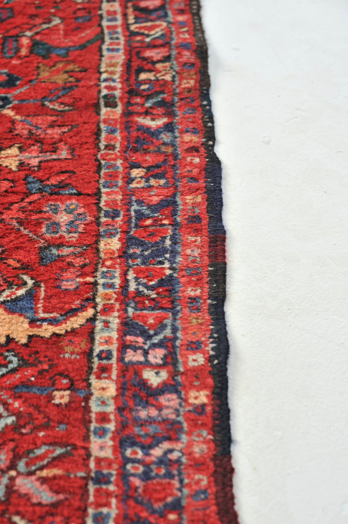 Wonderful Narrow Vintage Karaja Runner | Red, Greens, Slate & Denim Blue Vintage Tribal Rug | 2.2 x 5.11