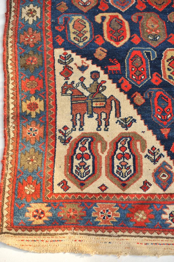 COLLECTOR'S PIECE - Antique Rug | 4-Horsemen Protecting the Seeds of Life Antique Rug | 4.4 x 6.10