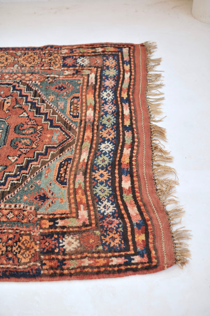 SOLD | STUNNING Vintage Rug | COLOR MASTERCLASS - Sea-foam, Teal, Charcoal, Rust, Copper, Pink, Spring Green, Tangerine! | 4.3 x 8.9