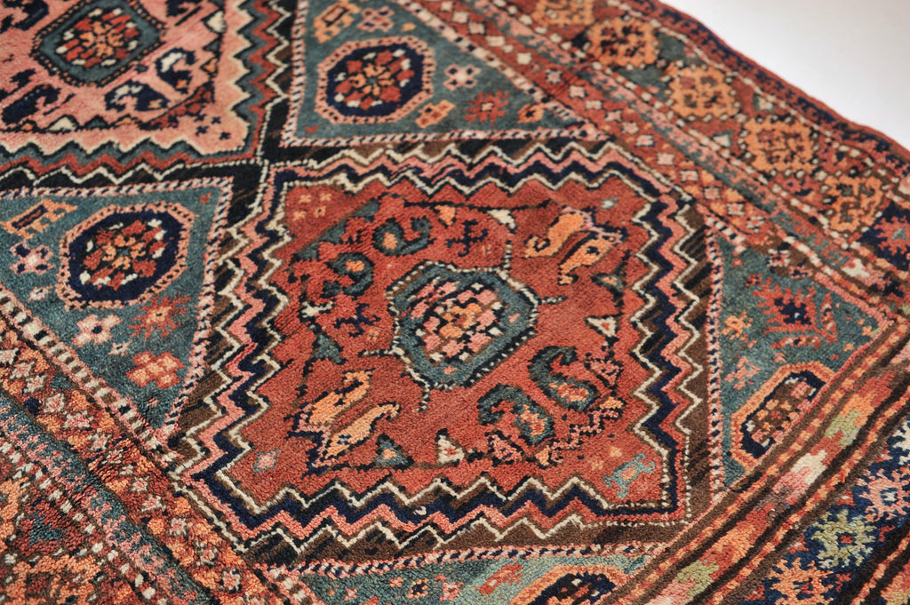 SOLD | STUNNING Vintage Rug | COLOR MASTERCLASS - Sea-foam, Teal, Charcoal, Rust, Copper, Pink, Spring Green, Tangerine! | 4.3 x 8.9