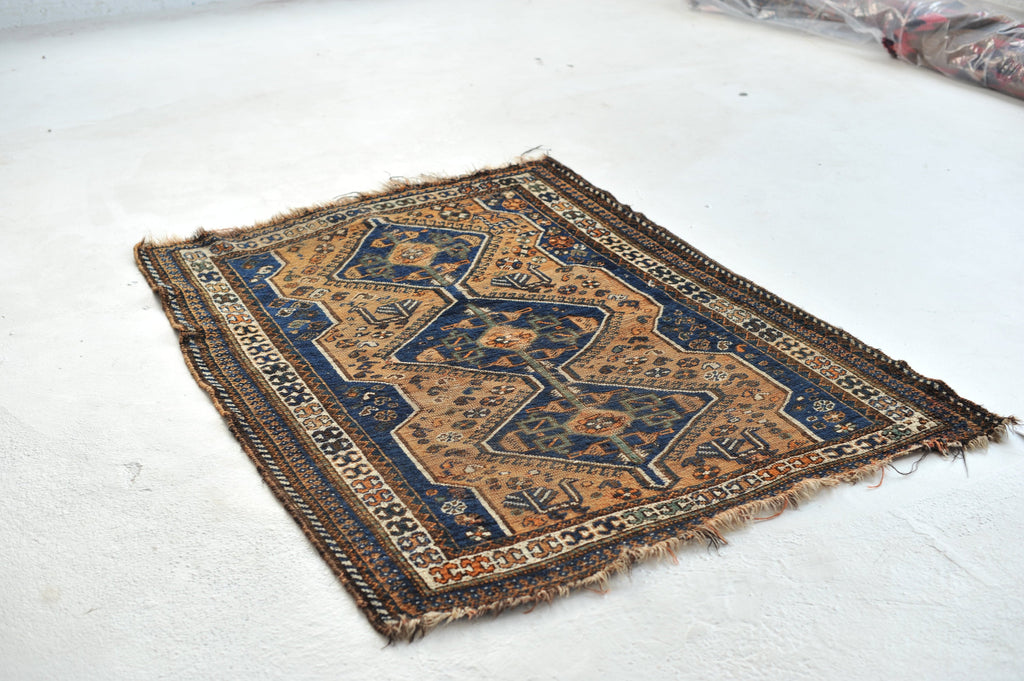 RESERVED FOR BROOKE*** IMMORTAL PEACOCK Motifs in this Vintage Rug | Village BEAUTY with Terracotta & Navy Vintage Rug  | 4.1 x 5.4