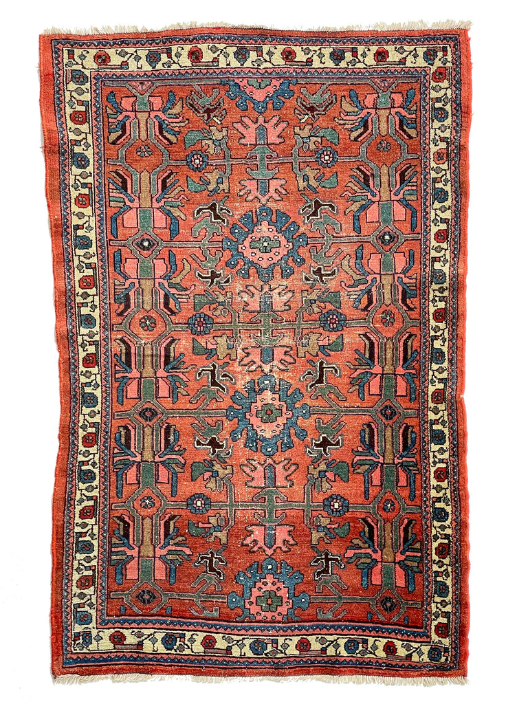 BEYOND CHARMING Antique Rug | Lovely Tribal Piece with Green, Blue, Pink, and More | 3.5 x 5.5