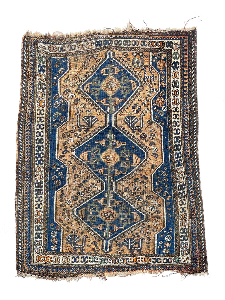 RESERVED FOR BROOKE*** IMMORTAL PEACOCK Motifs in this Vintage Rug | Village BEAUTY with Terracotta & Navy Vintage Rug  | 4.1 x 5.4