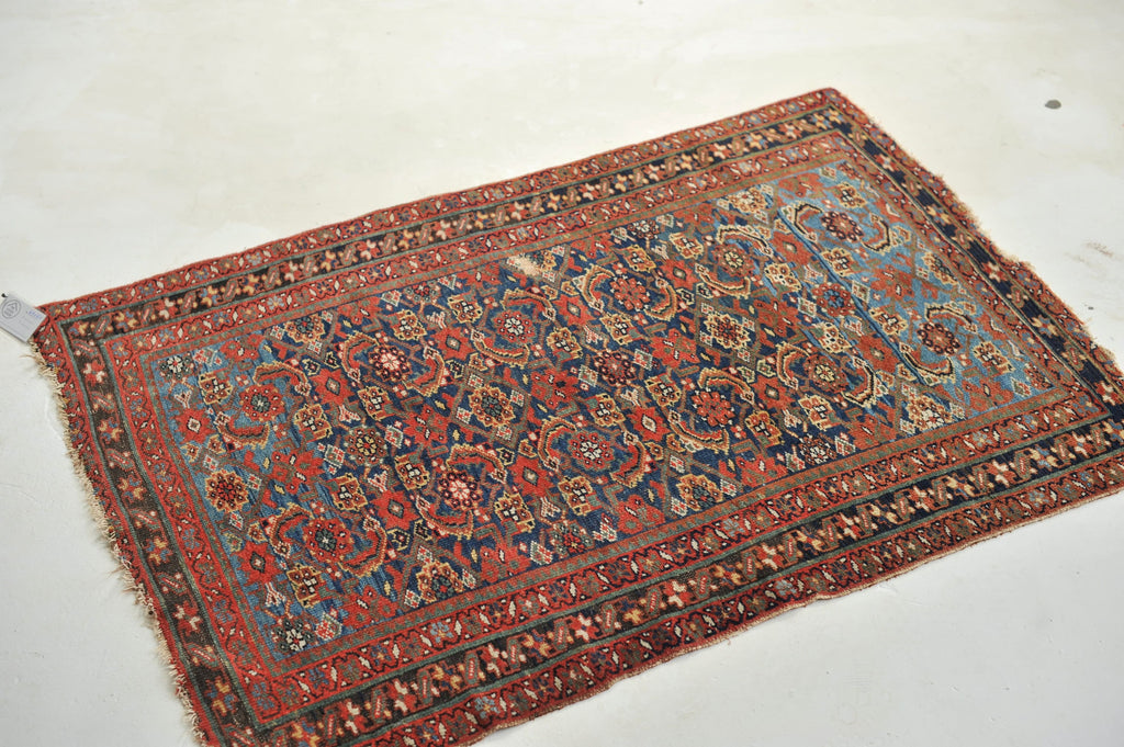 Gorgeous Two-Toned Antique Rug | Unique Navy and Sky Blue Combo Antique Rug | 3.5 x 4.11