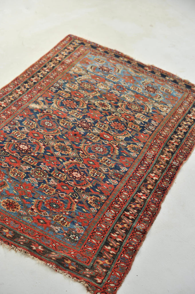 Gorgeous Two-Toned Antique Rug | Unique Navy and Sky Blue Combo Antique Rug | 3.5 x 4.11