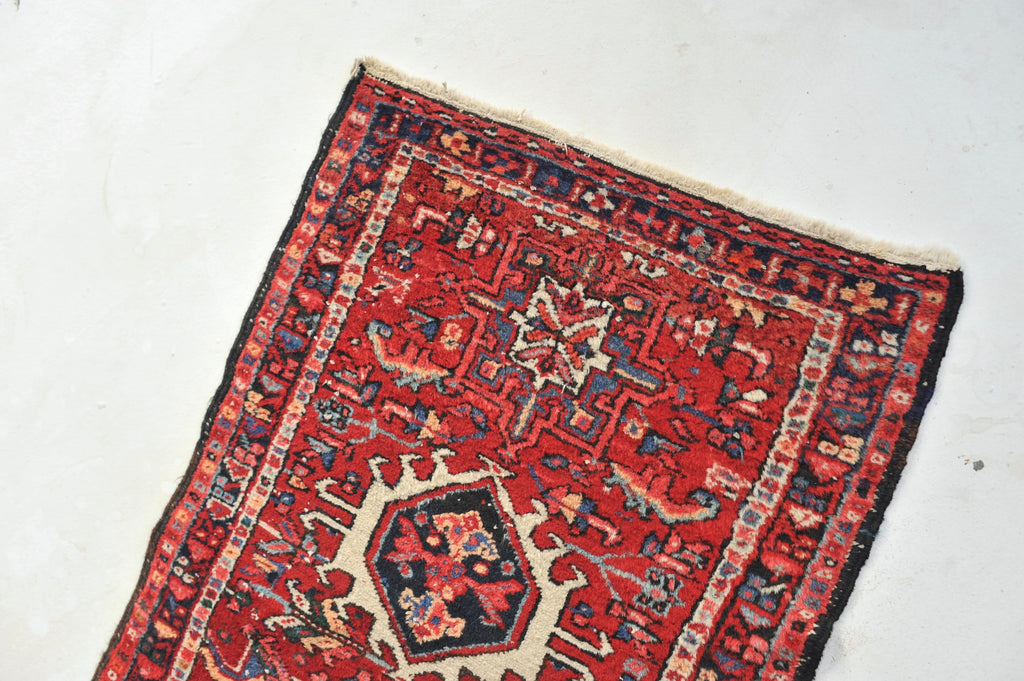 Wonderful Narrow Vintage Karaja Runner | Red, Greens, Slate & Denim Blue Vintage Tribal Rug | 2.2 x 5.11